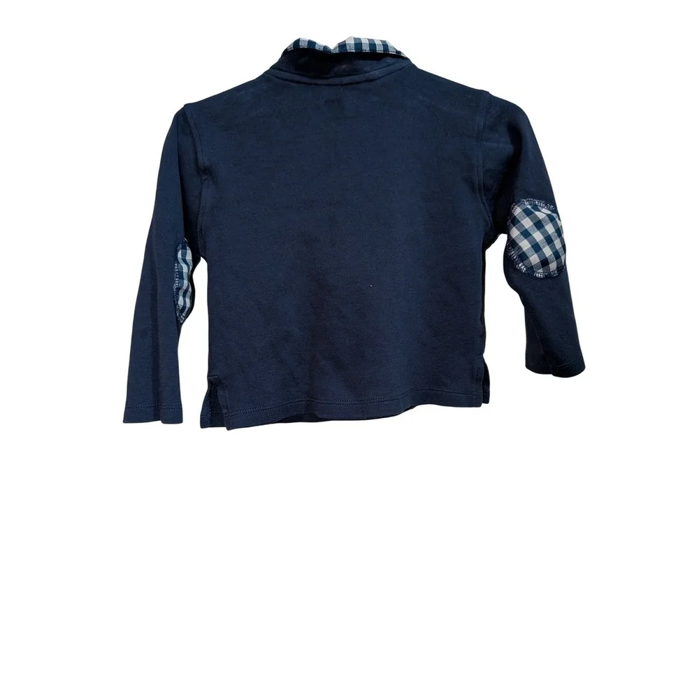 Mud Pie Boys Navy Blue Gingham Quarter Zip Pullover Sweater‎ 12-18 Months